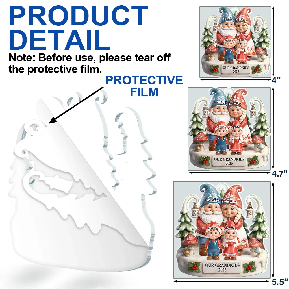 Christmas Gnome Our Grandkids 3D Effect - Personalized Custom Shaped Acrylic Ornament - Image 6