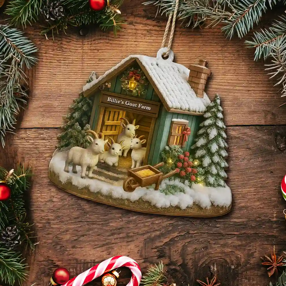 Christmas Goat Farm - Personalized Custom Shaped Wooden Ornament - Image 5