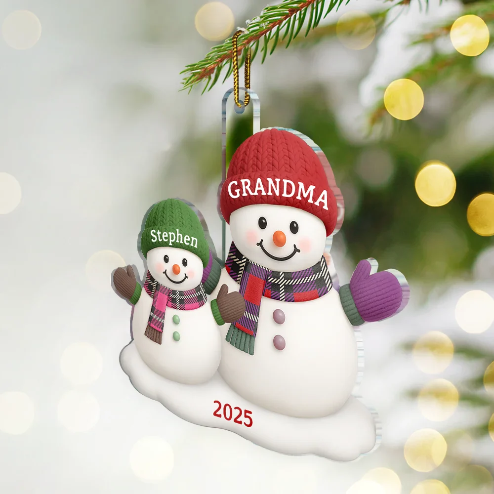 Christmas Grandma Grandkids Snowman - Personalized Custom Shaped Acrylic Ornament - Image 2