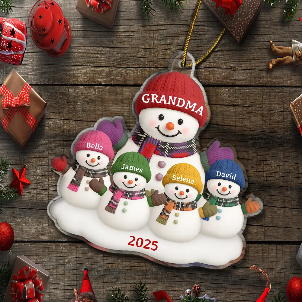 Christmas Grandma Grandkids Snowman - Personalized Custom Shaped Acrylic Ornament - Image 5