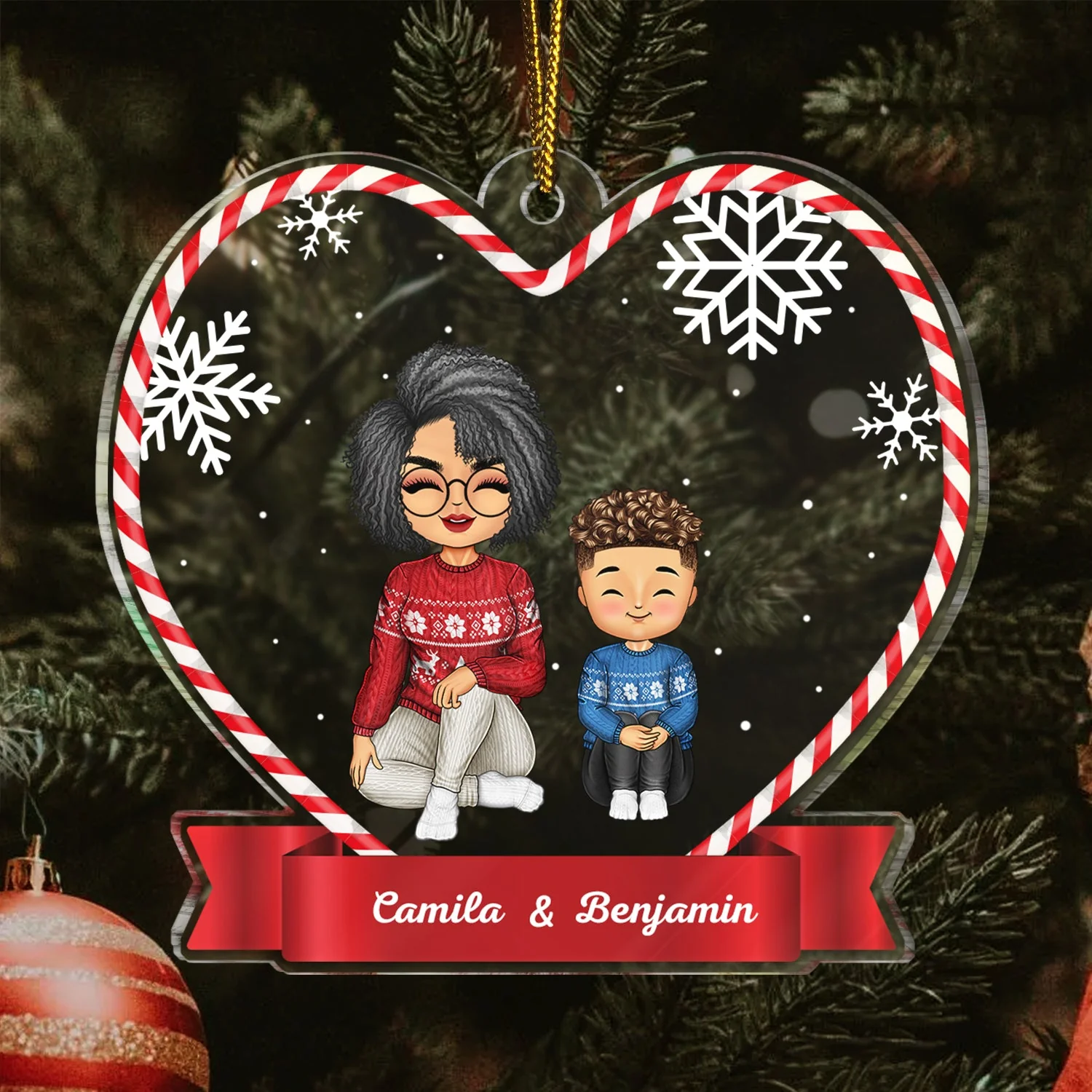 Christmas Grandma Mom Grandkids Kids - Gift For Granddaughter, Grandson - Personalized Custom Shaped Acrylic Ornament - Image 3