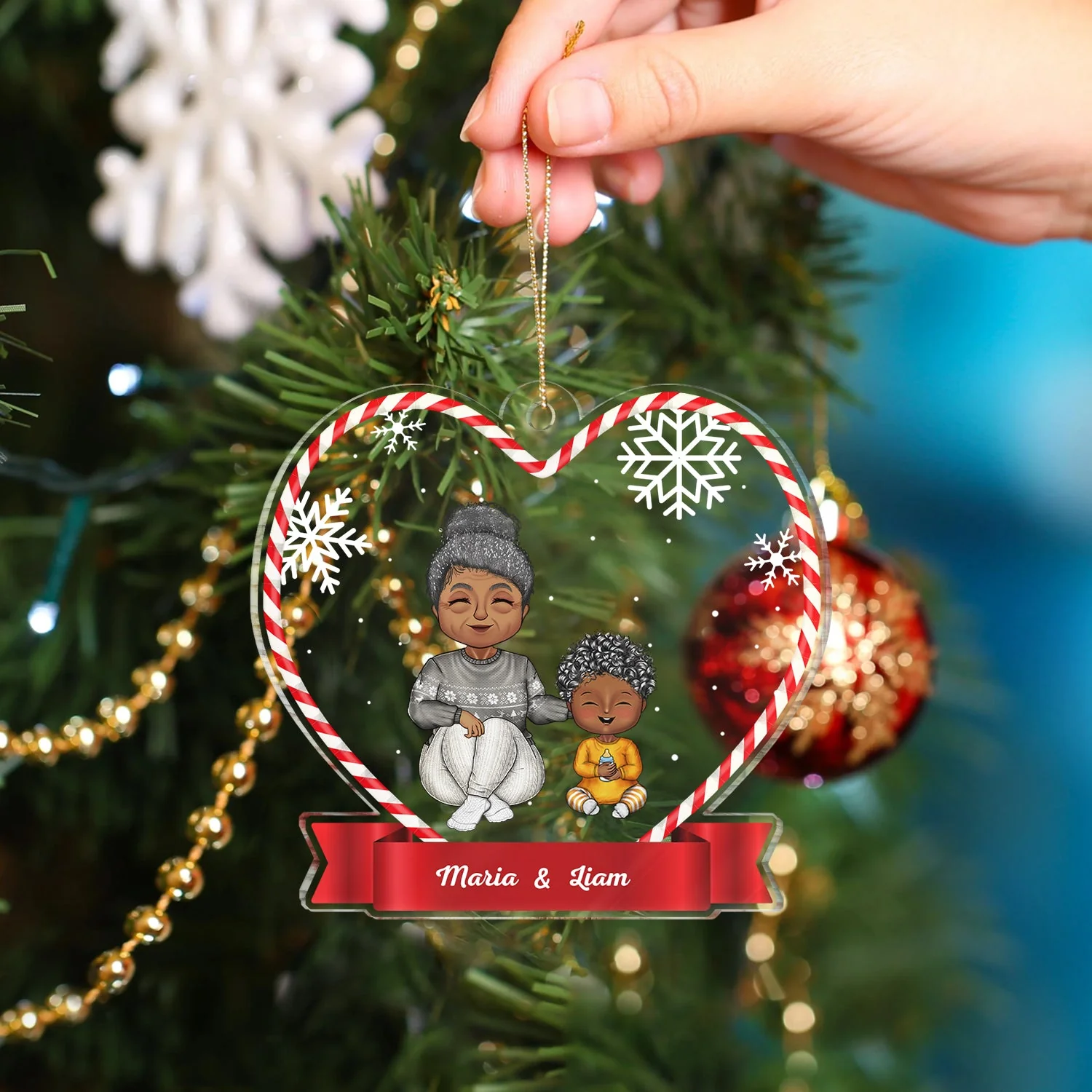 Christmas Grandma Mom Grandkids Kids - Gift For Granddaughter, Grandson - Personalized Custom Shaped Acrylic Ornament - Image 4