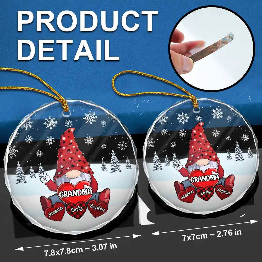 Christmas Grandma's Little Sweethearts - Personalized Circle Glass Ornament - Image 6