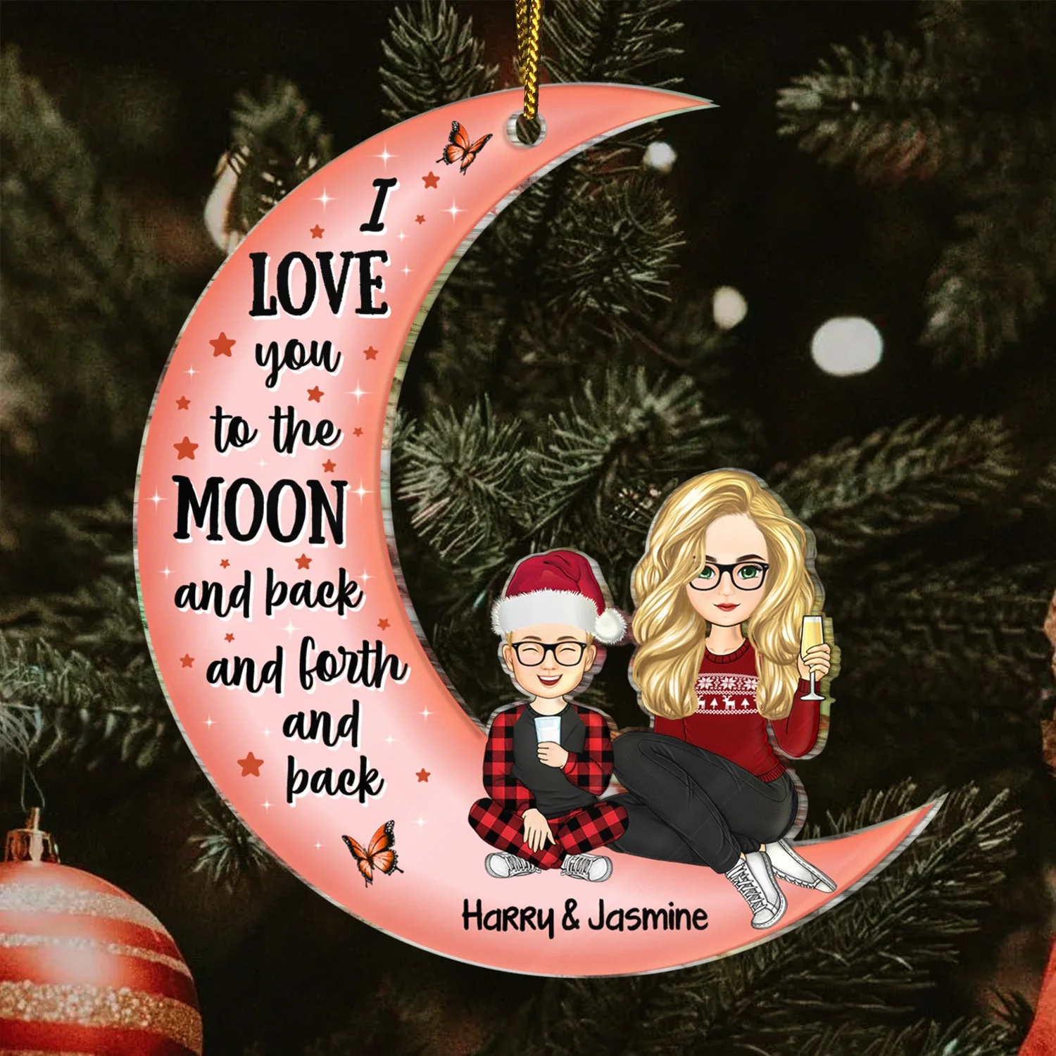 Christmas Grandparents Love You To The Moon & Back - Gift For Grandparents - Personalized Cutout Acrylic Ornament - Image 3