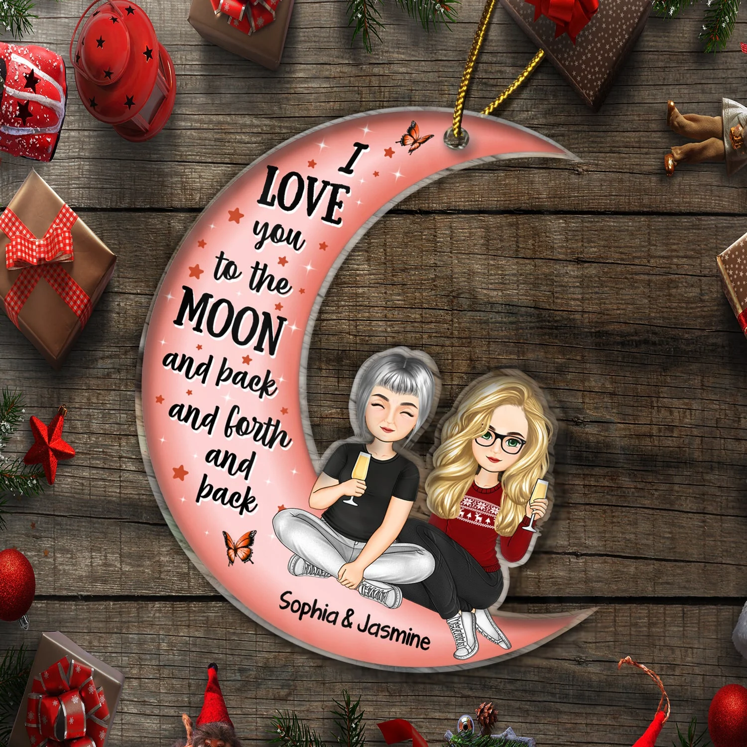 Christmas Grandparents Love You To The Moon & Back - Gift For Grandparents - Personalized Cutout Acrylic Ornament - Image 6
