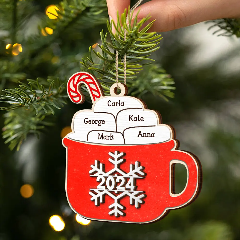 Christmas Hot Cocoa Family Names - Personalized 2-Layered Wooden Ornament - Image 2