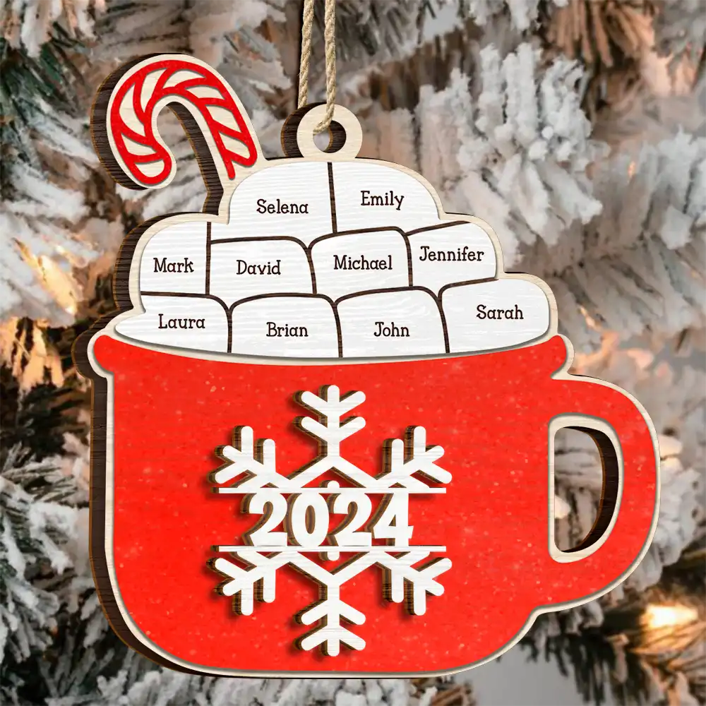 Christmas Hot Cocoa Family Names - Personalized 2-Layered Wooden Ornament - Image 3