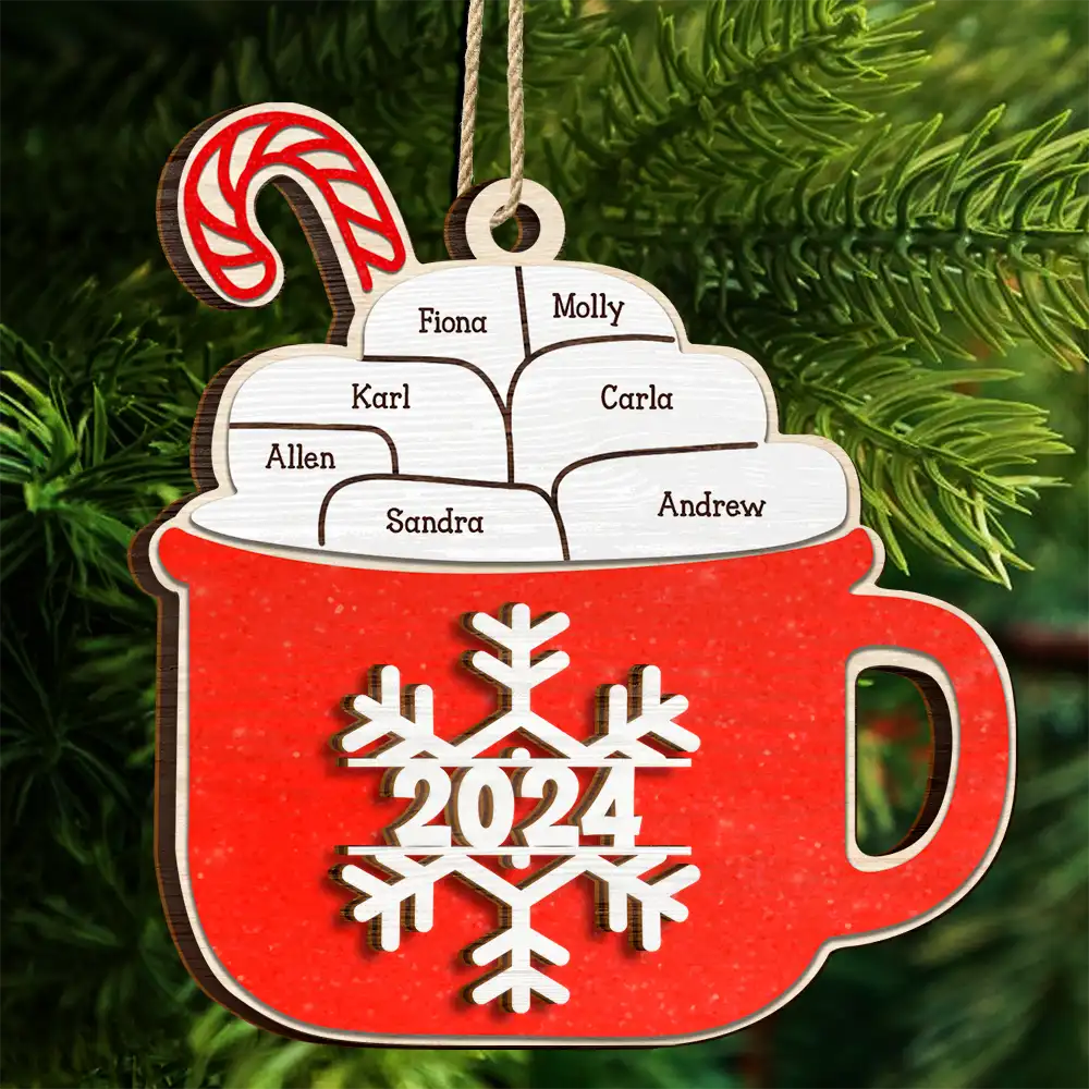 Christmas Hot Cocoa Family Names - Personalized 2-Layered Wooden Ornament - Image 4