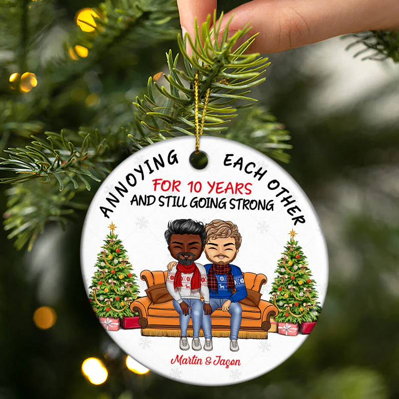 Christmas Hubby And Wifey Season Married Couple - Christmas Gift For Couple - Personalized Custom Circle Ceramic Ornament - Image 2