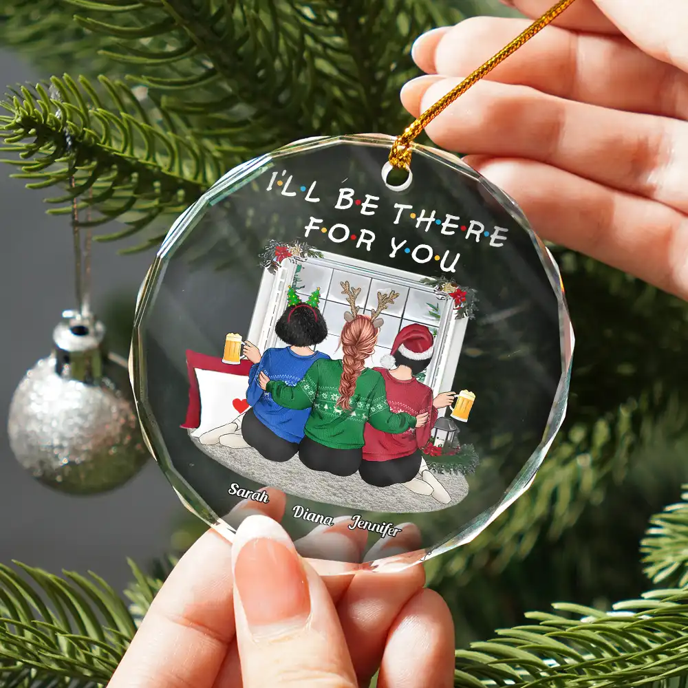 Christmas I'll Be There For You Bestie - Personalized Circle Glass Ornament - Image 2