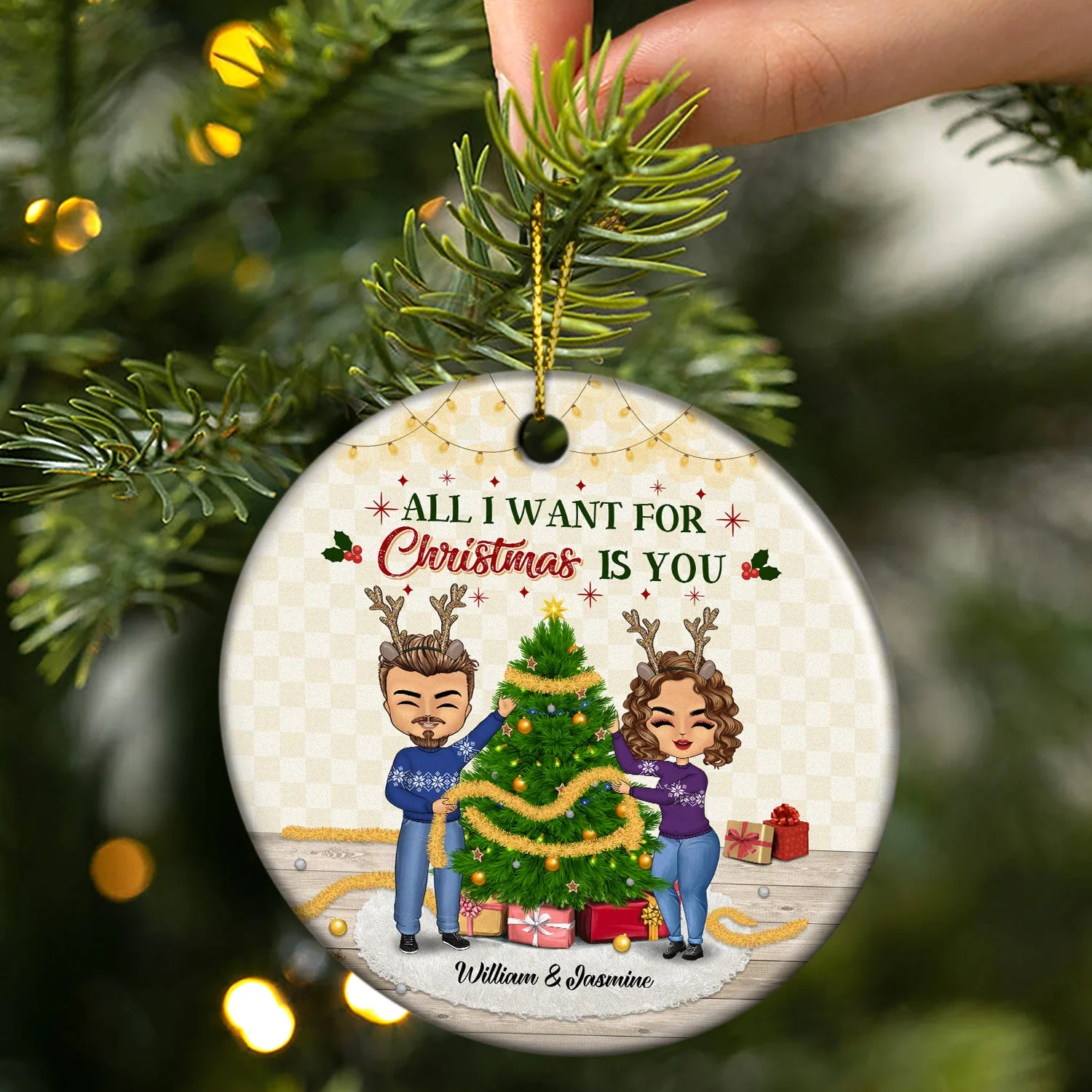 Christmas Is You Couple - Christmas Gift For Couple - Personalized Custom Circle Ceramic Ornament - Image 2