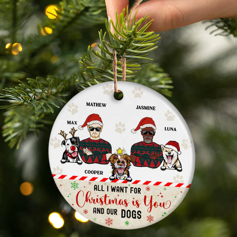 Christmas Is You & Our Dogs - Christmas Gift For Dog Lover - Personalized Custom Circle Ceramic Ornament - Image 2