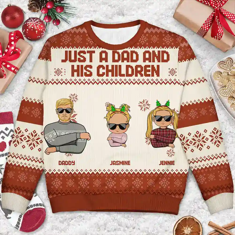 Christmas Just A Dad And His Girl - Personalized Unisex Ugly Sweater - Image 3