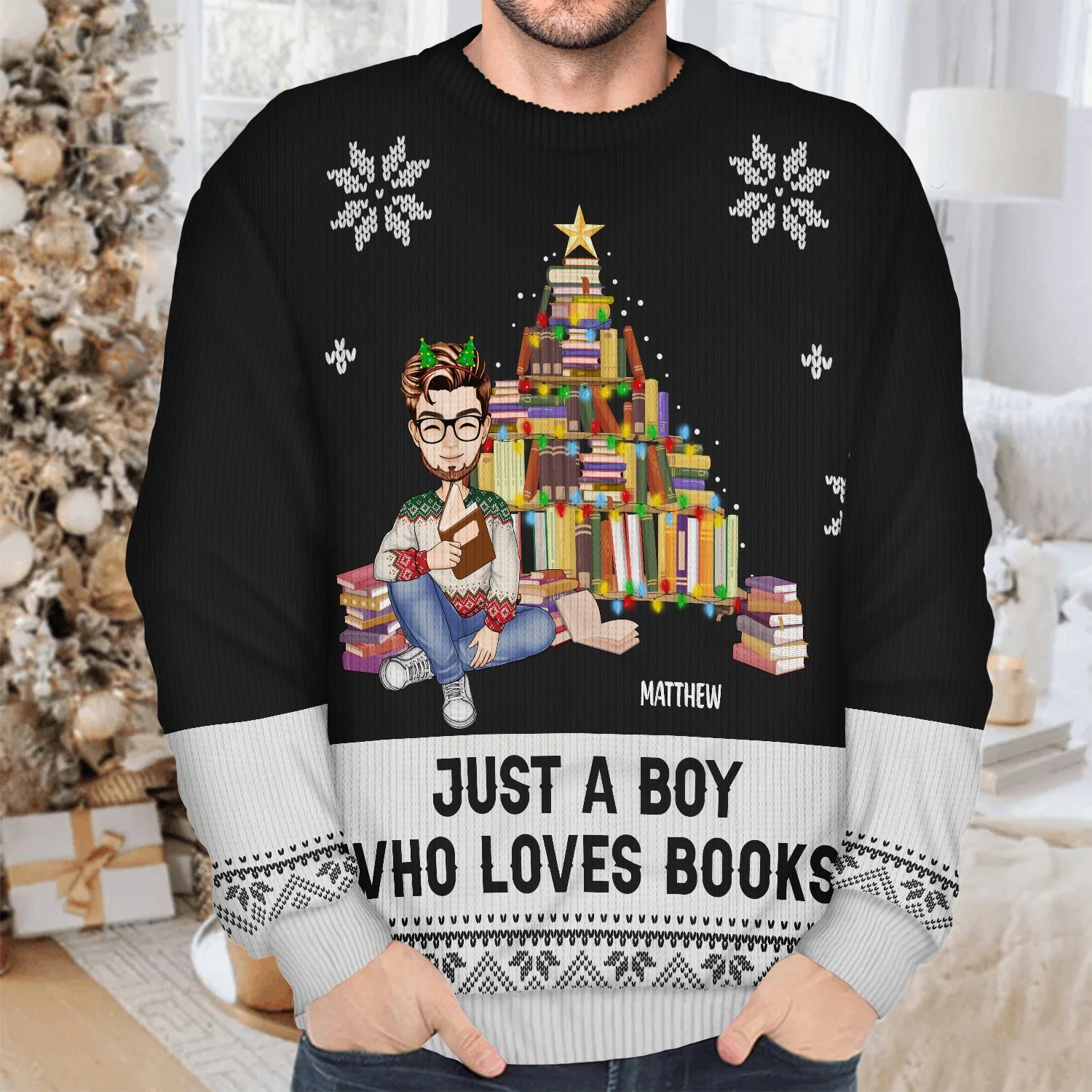 Christmas Just A Girl Who Loves Books - Gift For Book Lovers - Personalized Unisex Ugly Sweater - Image 4