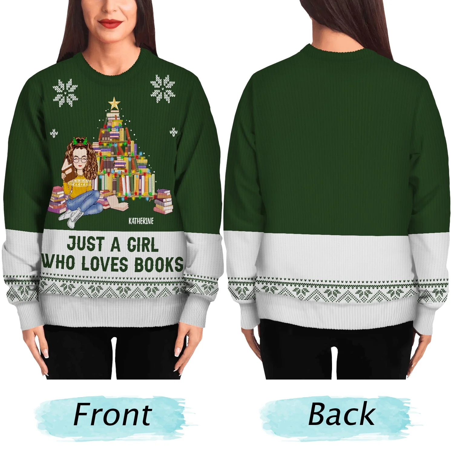Christmas Just A Girl Who Loves Books - Gift For Book Lovers - Personalized Unisex Ugly Sweater - Image 5