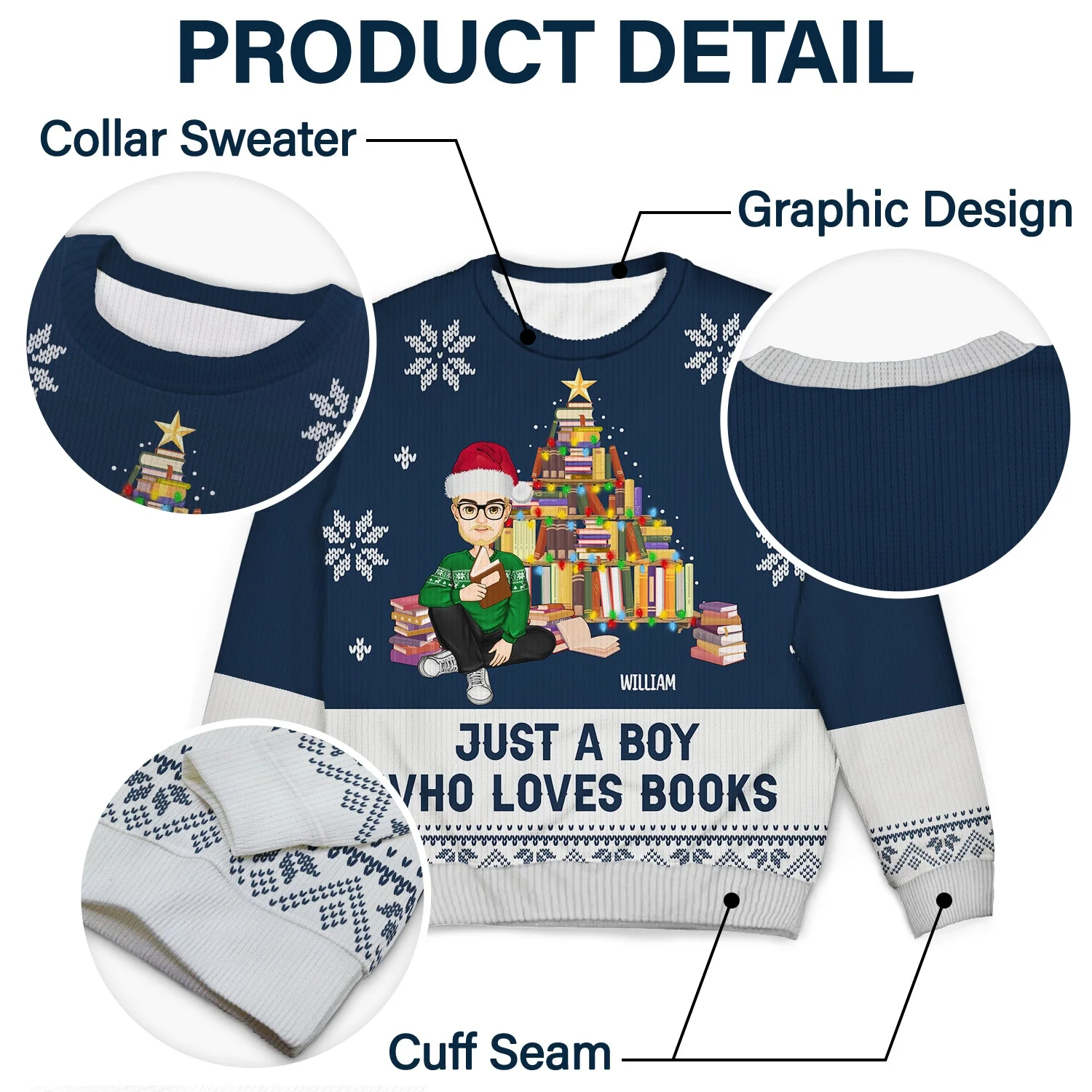 Christmas Just A Girl Who Loves Books - Gift For Book Lovers - Personalized Unisex Ugly Sweater - Image 6