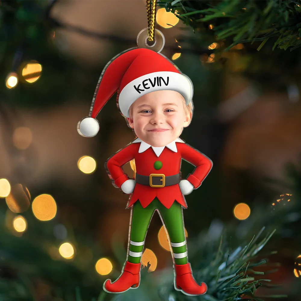Christmas Kid Baby Little Elf 3D Effect - Personalized Custom Shaped Acrylic Ornament - Image 4