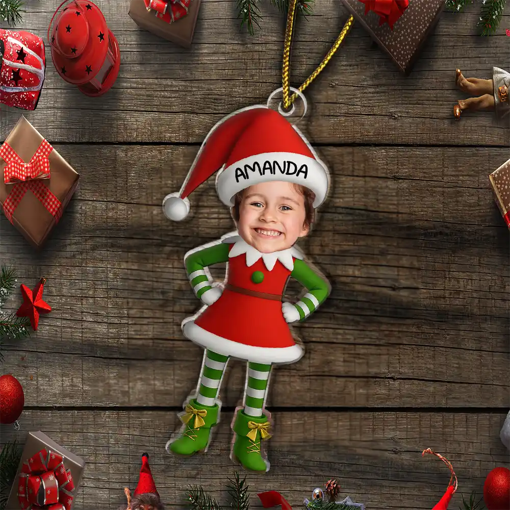 Christmas Kid Baby Little Elf 3D Effect - Personalized Custom Shaped Acrylic Ornament - Image 6