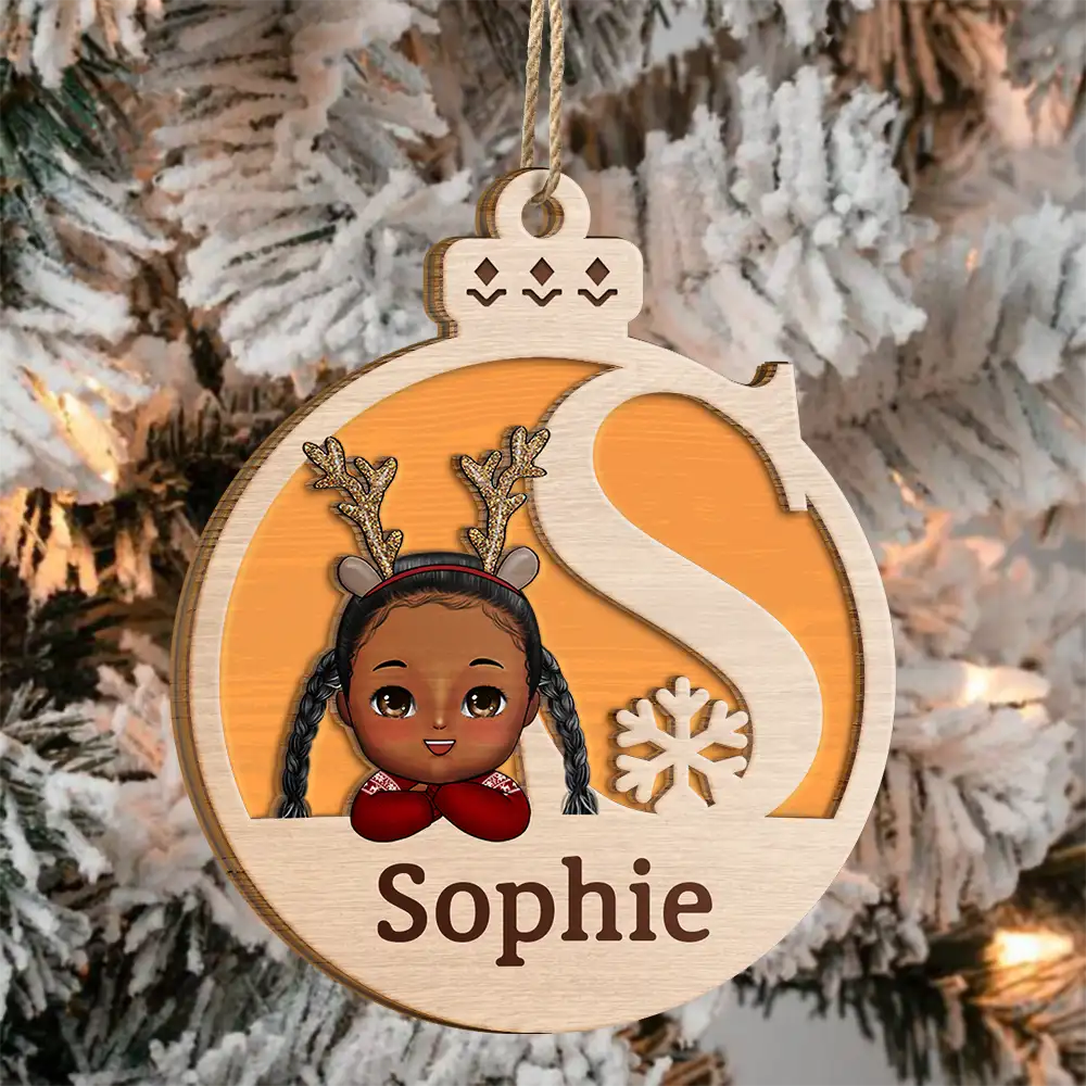 Christmas Kids Monogram - Personalized 2-Layered Wooden Ornament - Image 3