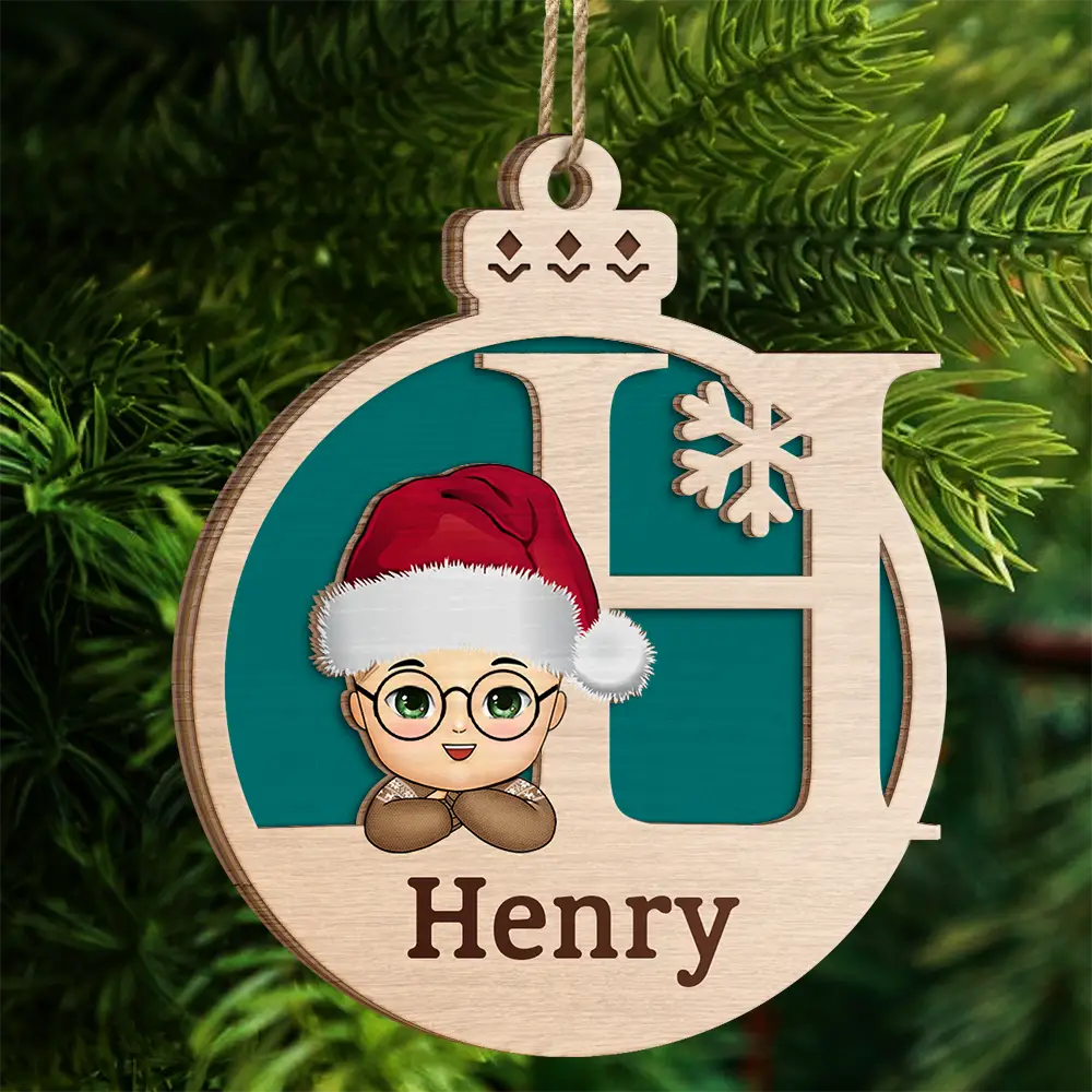 Christmas Kids Monogram - Personalized 2-Layered Wooden Ornament - Image 4