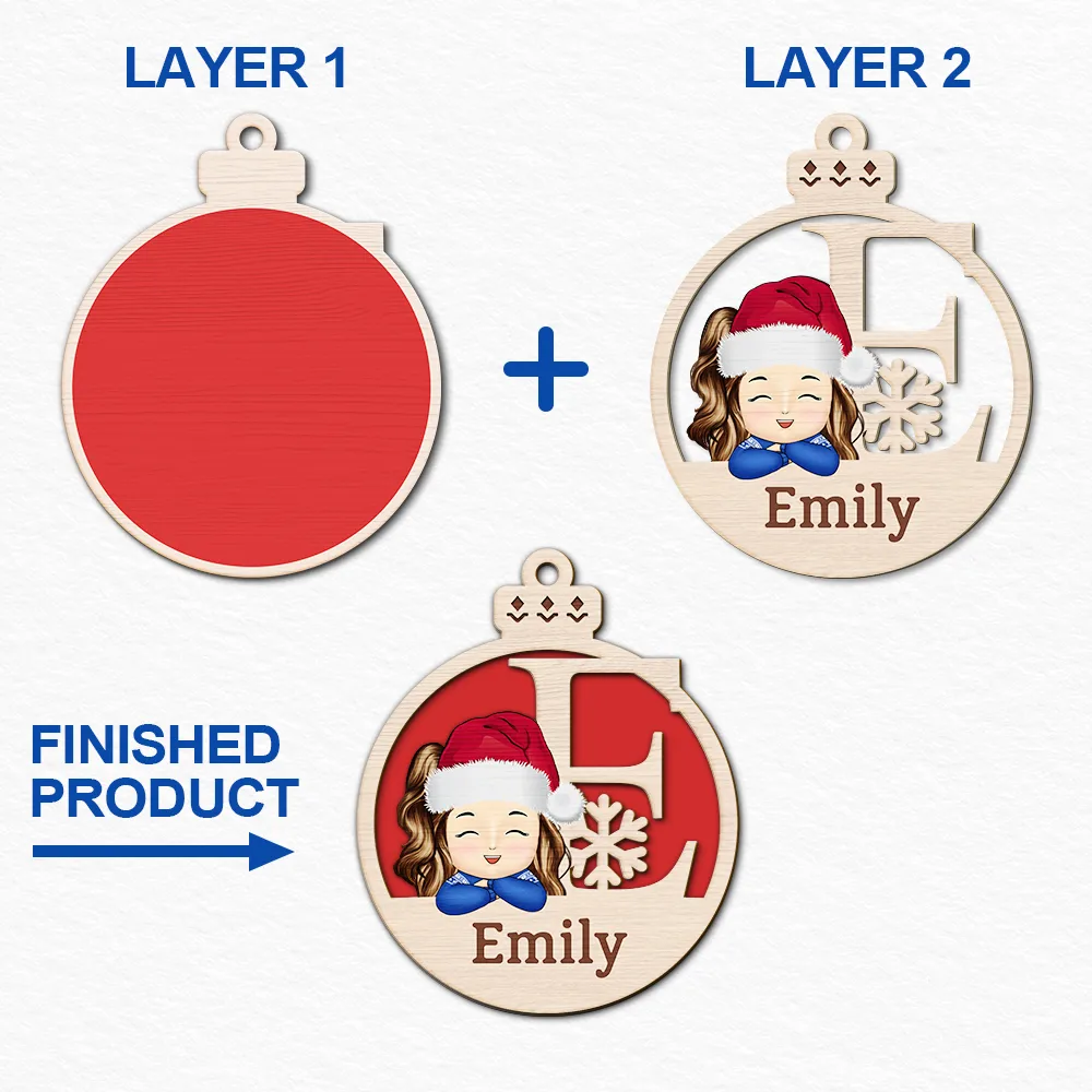 Christmas Kids Monogram - Personalized 2-Layered Wooden Ornament - Image 6