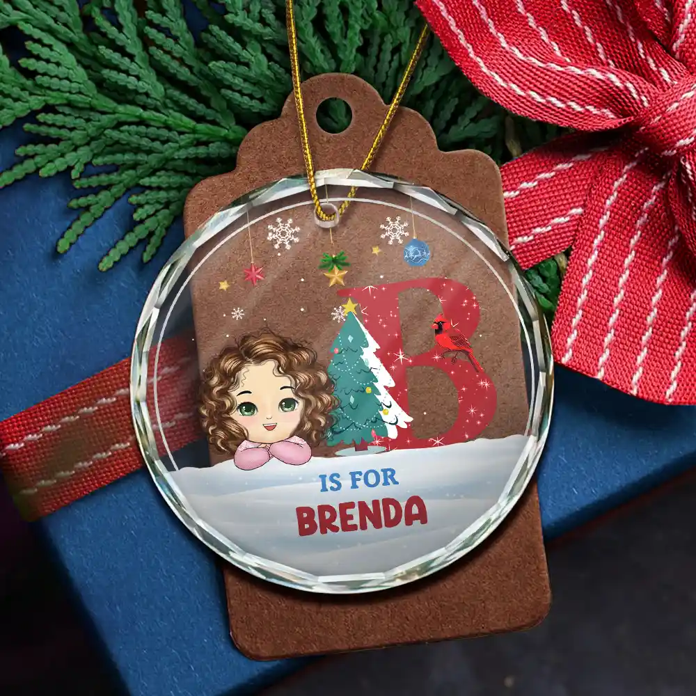 Christmas Kids Monogram - Personalized Circle Glass Ornament - Image 5