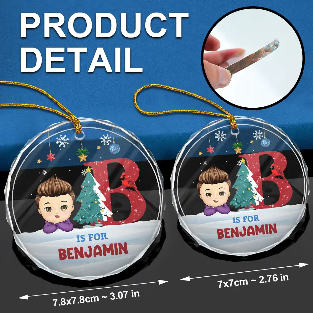 Christmas Kids Monogram - Personalized Circle Glass Ornament - Image 6