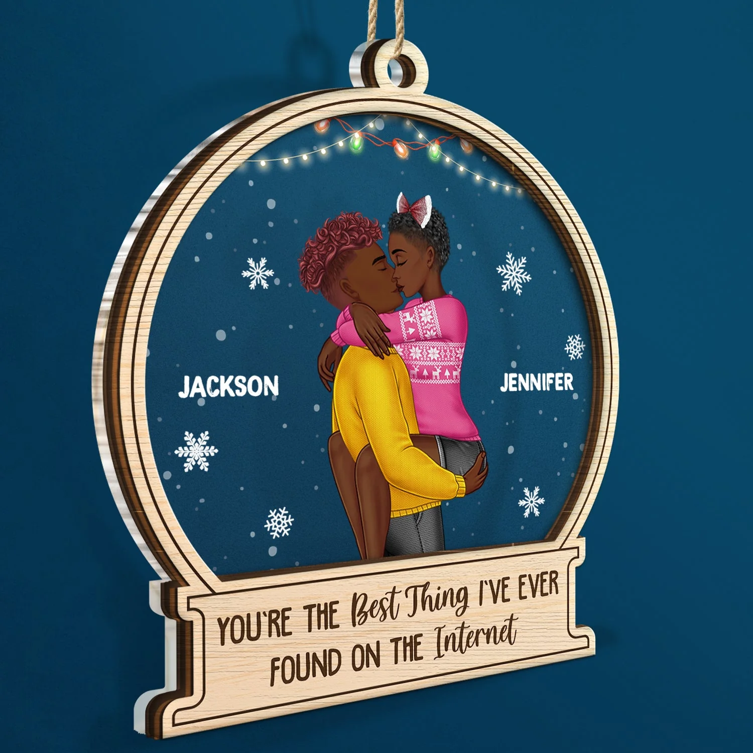 Christmas Kissing Couple Best Thing On The Internet - Gift For Couples - Personalized 2-Layered Mix Ornament - Image 2