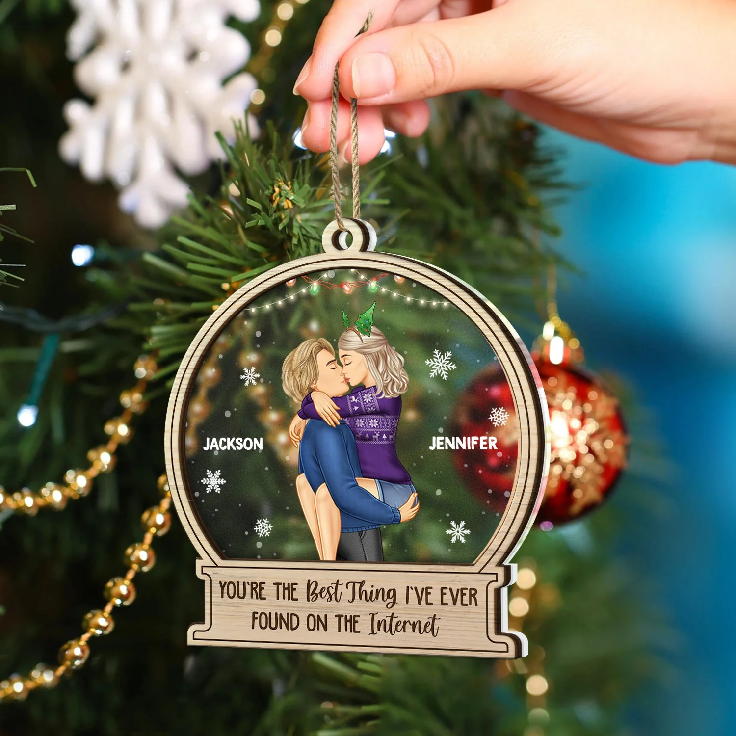 Christmas Kissing Couple Best Thing On The Internet - Gift For Couples - Personalized 2-Layered Mix Ornament - Image 4