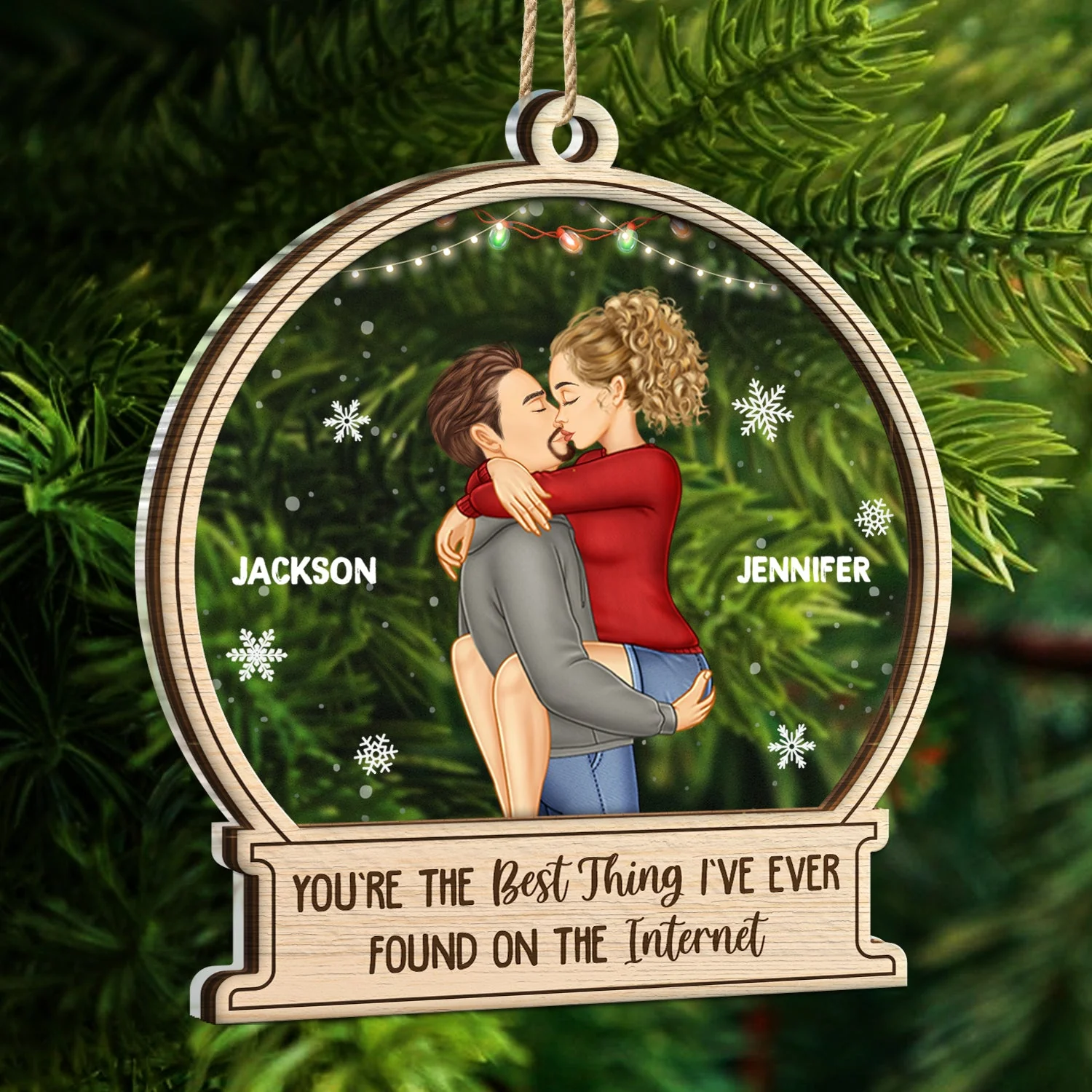 Christmas Kissing Couple Best Thing On The Internet - Gift For Couples - Personalized 2-Layered Mix Ornament - Image 5