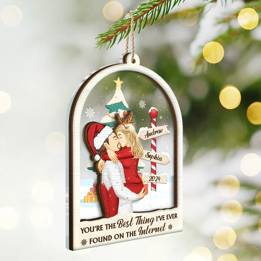 Christmas Kissing Couple Best Thing On The Internet - Personalized 2-Layered Mix Ornament - Image 2