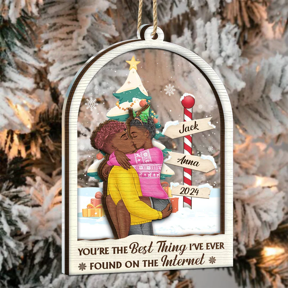 Christmas Kissing Couple Best Thing On The Internet - Personalized 2-Layered Mix Ornament - Image 3