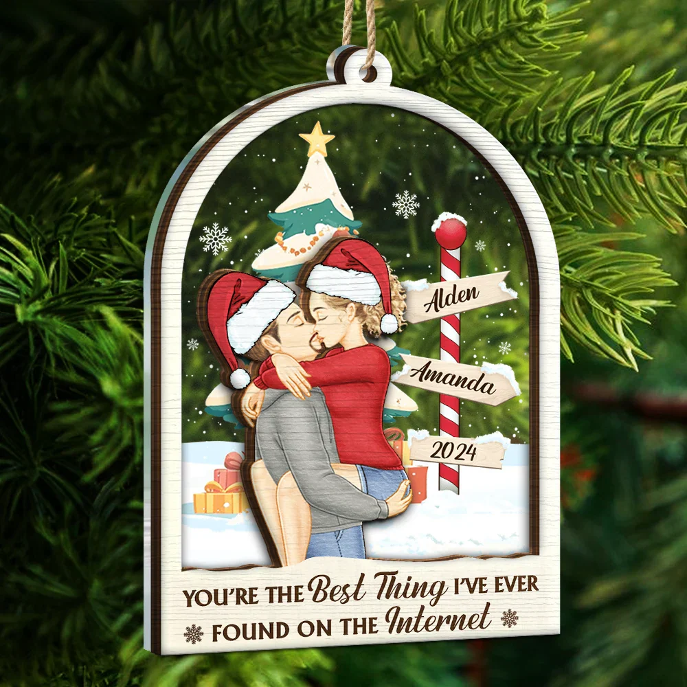 Christmas Kissing Couple Best Thing On The Internet - Personalized 2-Layered Mix Ornament - Image 5