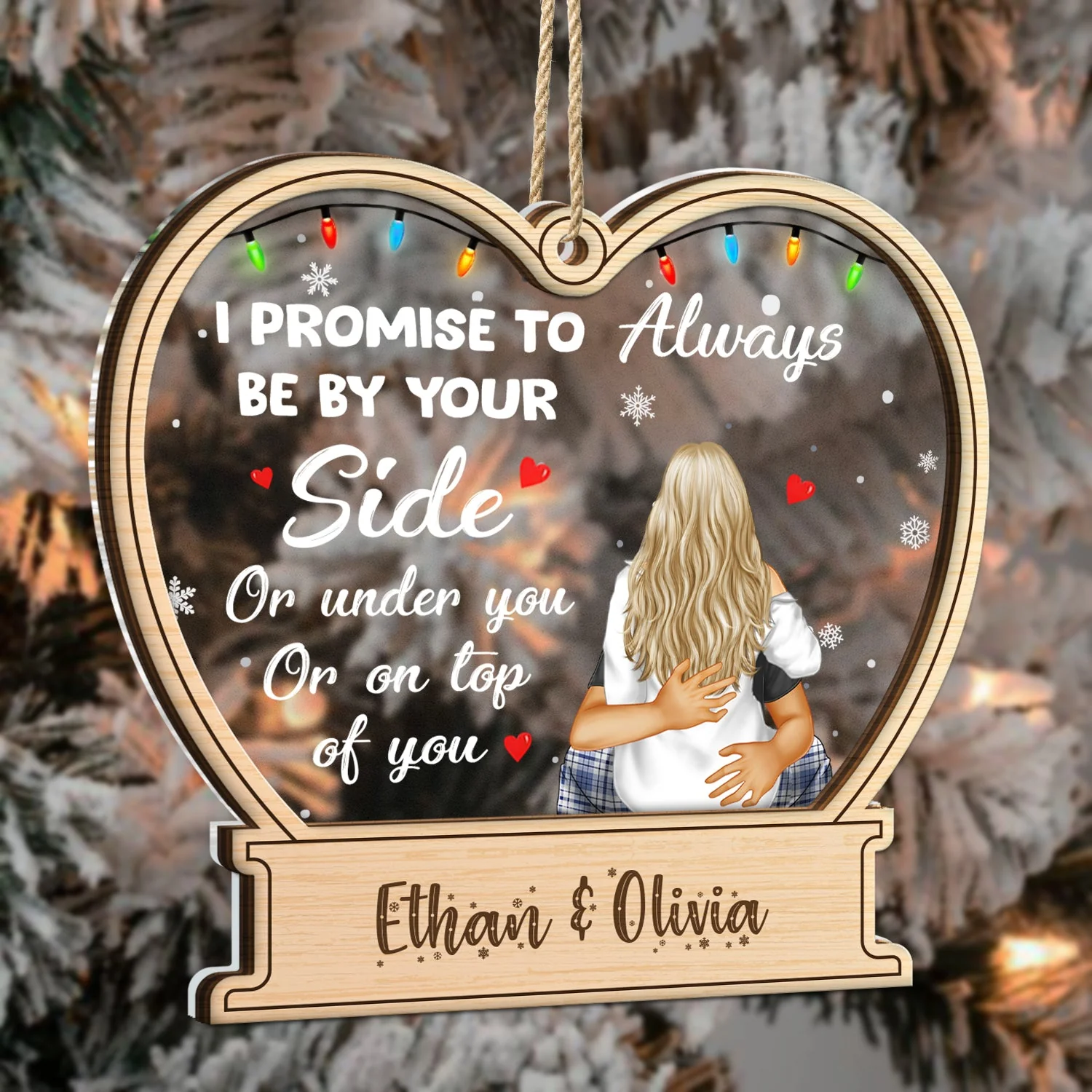 Christmas Kissing Couple I Promise To Always By Your Side - Gift For Couples - Personalized 2-Layered Mix Ornament - Image 3