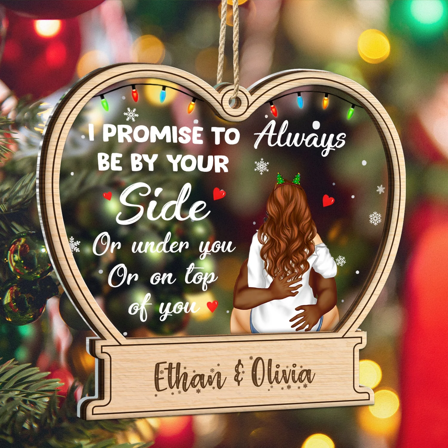 Christmas Kissing Couple I Promise To Always By Your Side - Gift For Couples - Personalized 2-Layered Mix Ornament - Image 5