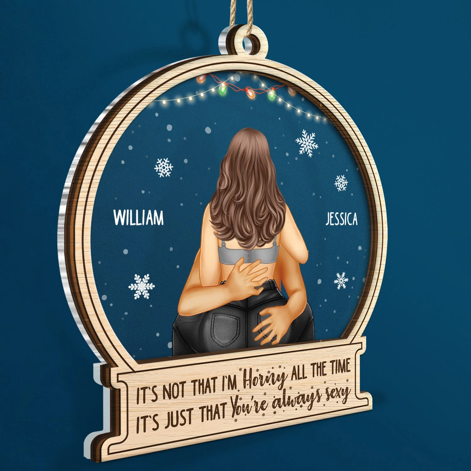 Christmas Kissing Couple It's Just You Always Sexy - Gift For Couples - Personalized 2-Layered Mix Ornament - Image 2