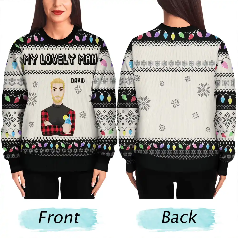 Christmas Light Custom Family Name Flat Art - Personalized Unisex Ugly Sweater - Image 5