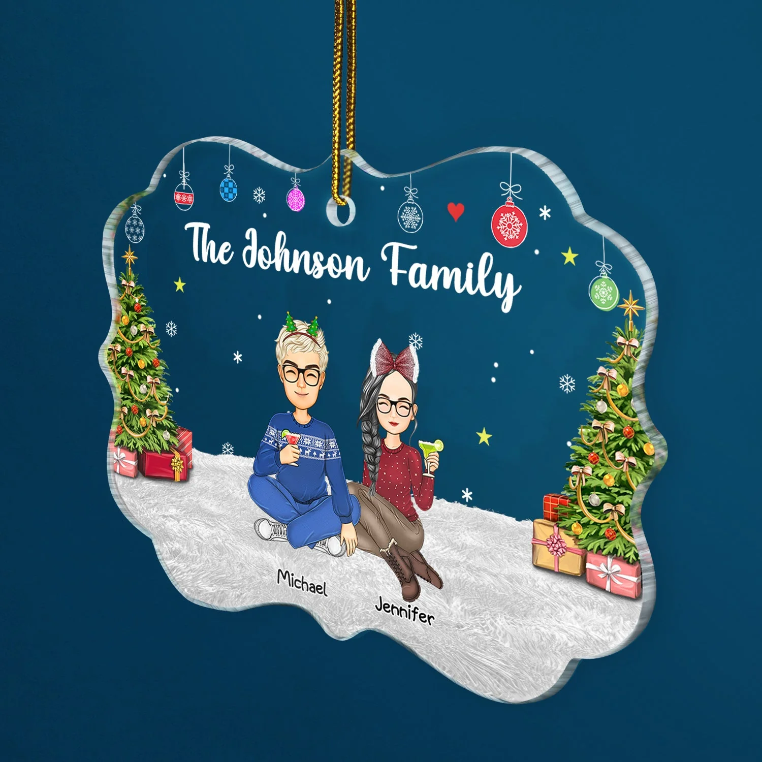 Christmas Lovely Family - Gift For Parents - Personalized Medallion Acrylic Ornament - Image 2