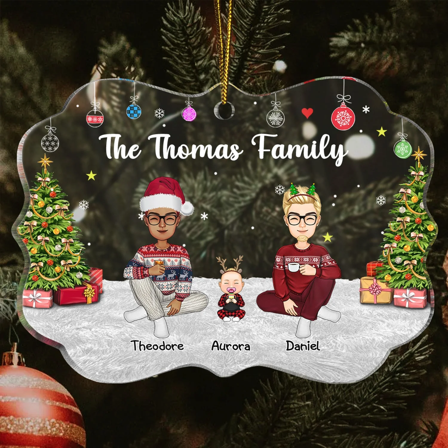 Christmas Lovely Family - Gift For Parents - Personalized Medallion Acrylic Ornament - Image 3