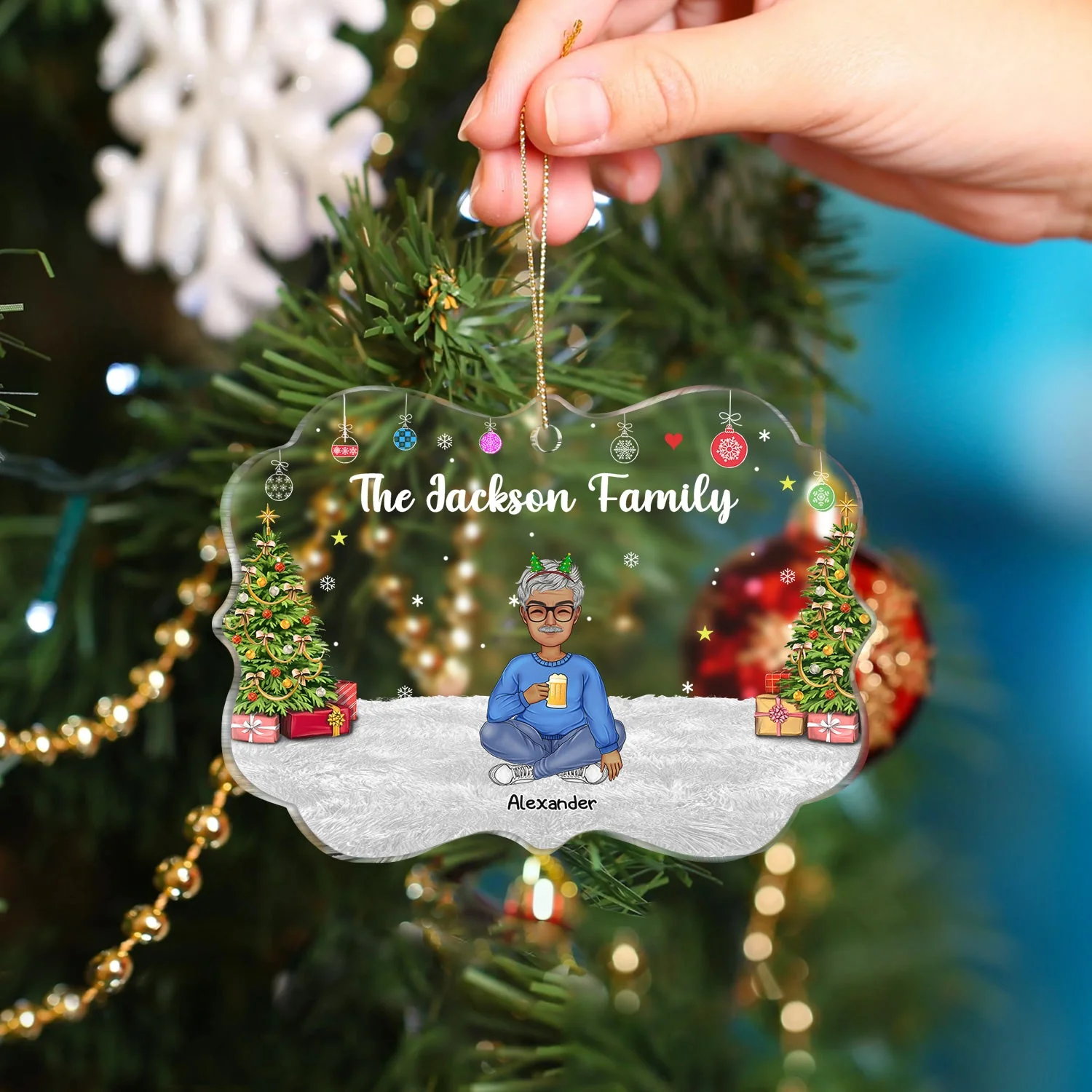 Christmas Lovely Family - Gift For Parents - Personalized Medallion Acrylic Ornament - Image 4