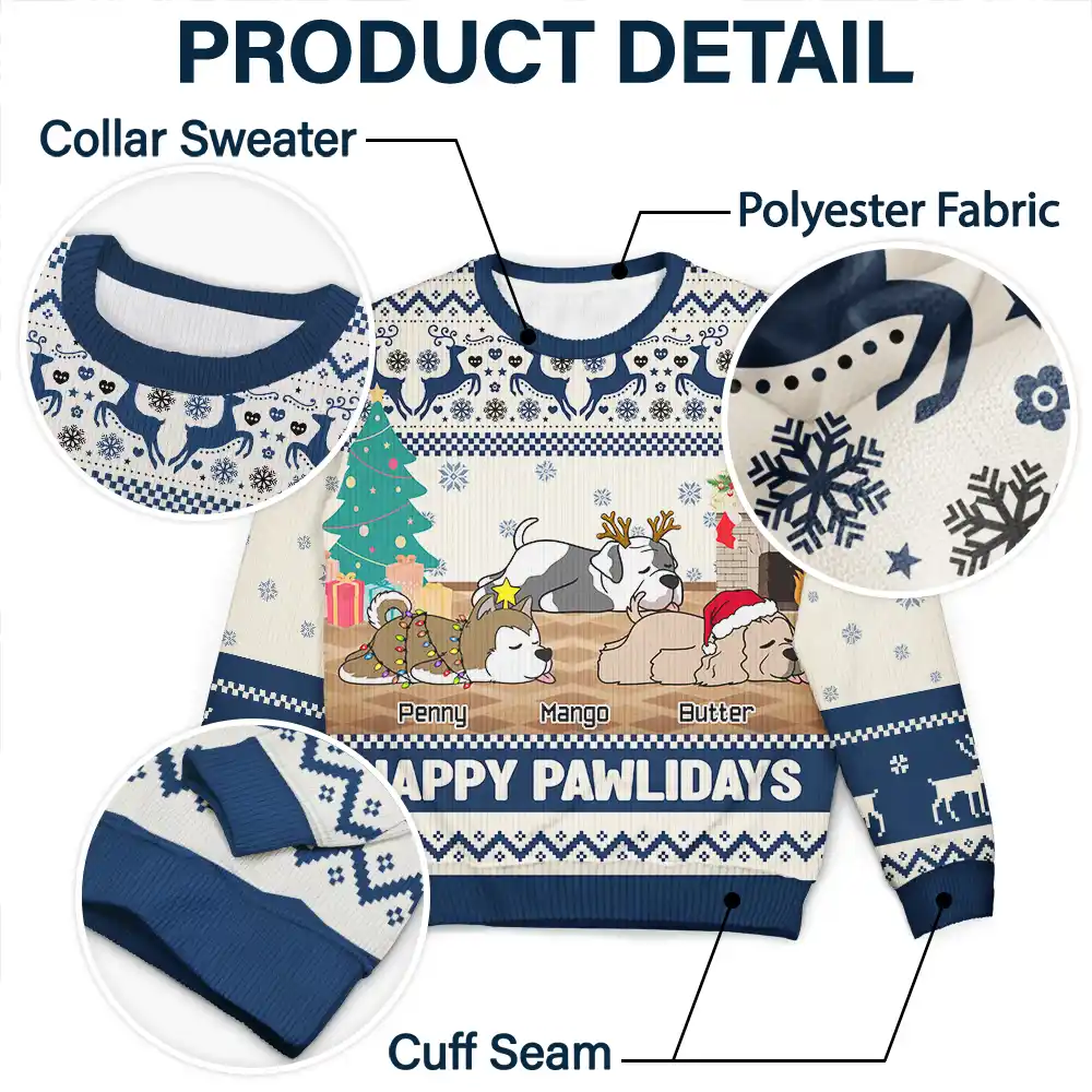 Christmas Lying Dog Happy Pawlidays - Personalized Unisex Ugly Sweater - Image 6