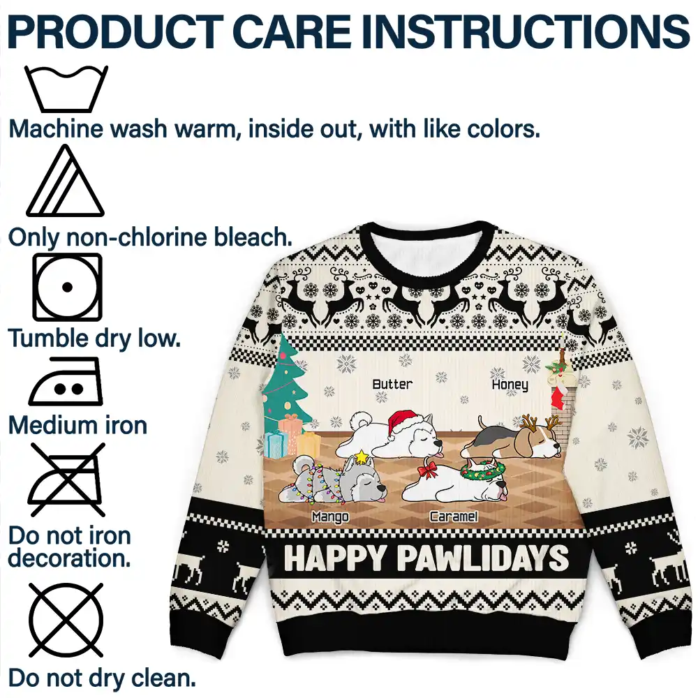 Christmas Lying Dog Happy Pawlidays - Personalized Unisex Ugly Sweater - Image 7