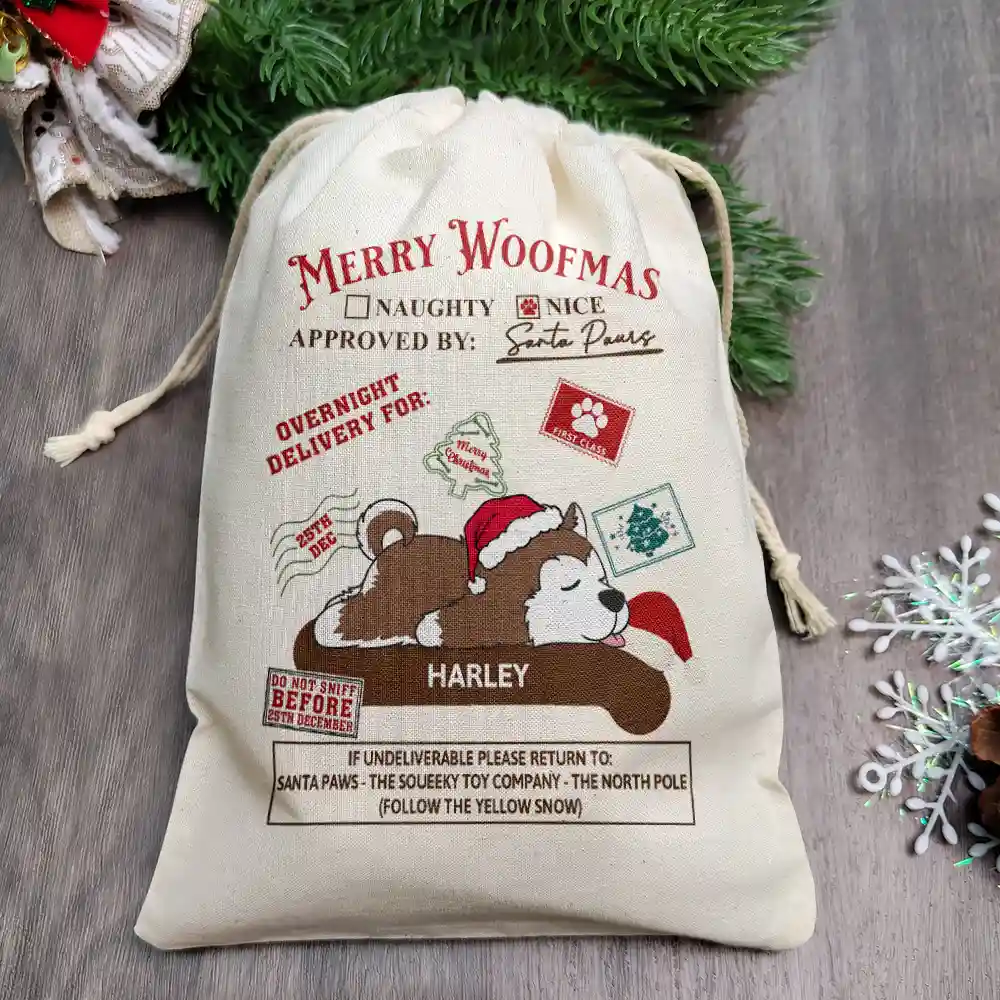 Christmas Lying Dog Merry Woofmas - Personalized Favor Bag - Image 2