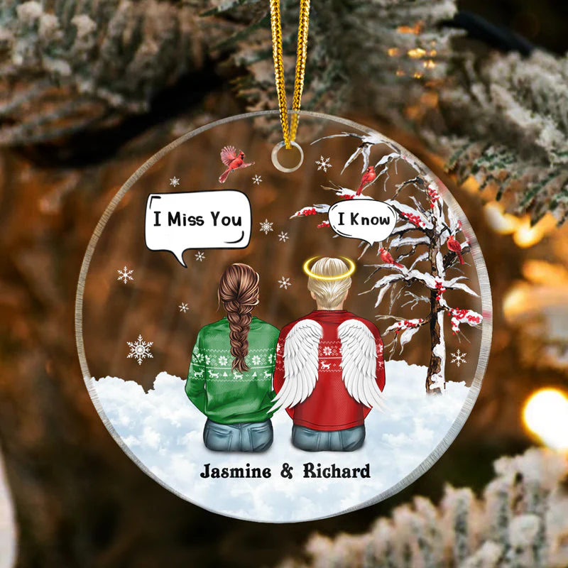 Christmas Memorial Couple Still Talk About You - Personalized Custom Circle Acrylic Ornament - Image 3