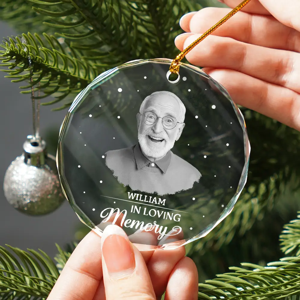 Christmas Memorial Custom Photo Grayscale I'm Always With You - Personalized Circle Glass Ornament - Image 3