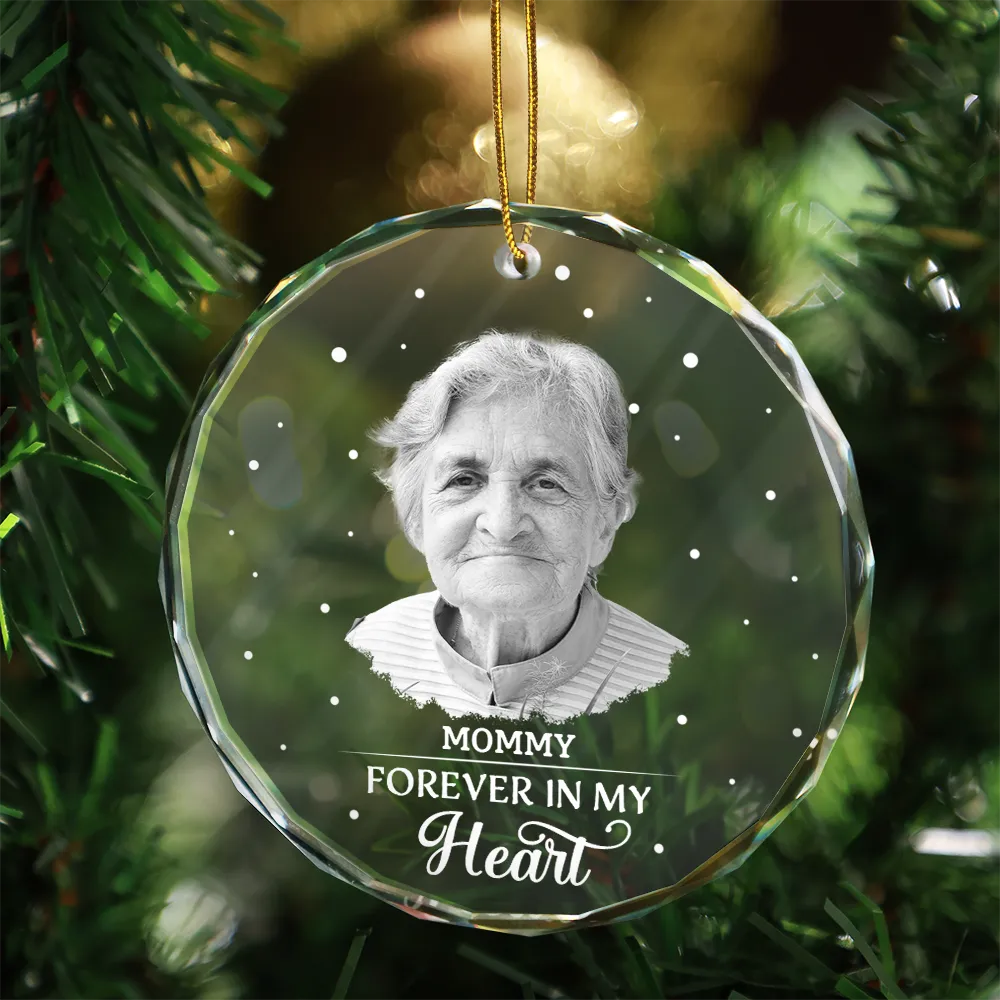 Christmas Memorial Custom Photo Grayscale I'm Always With You - Personalized Circle Glass Ornament - Image 4