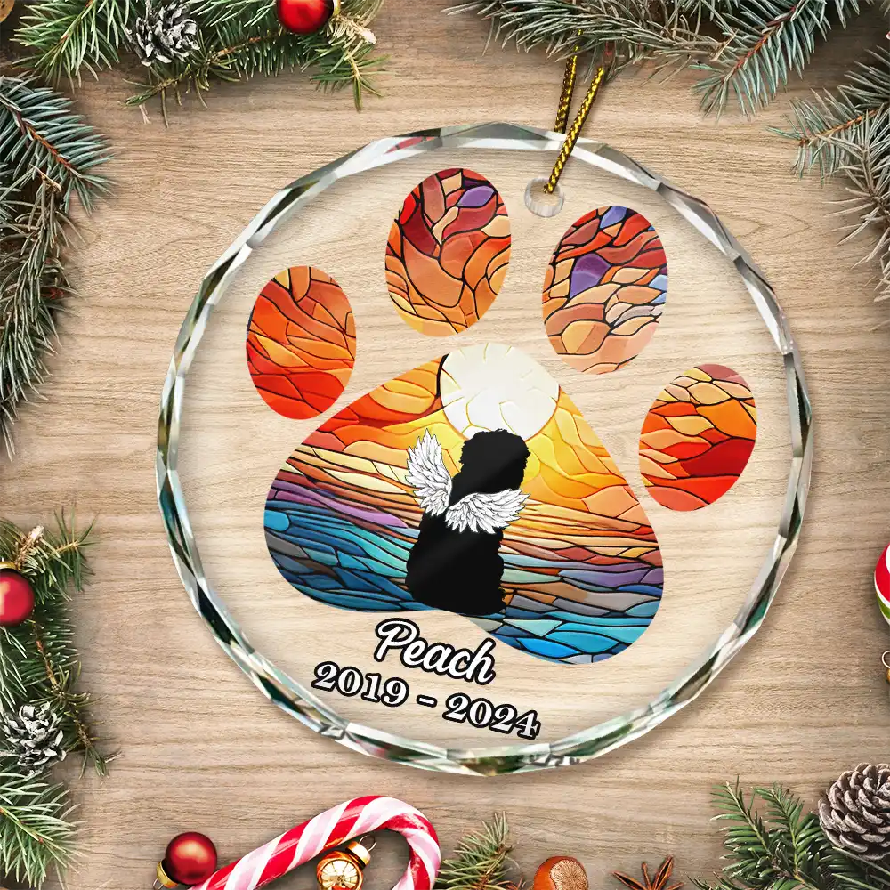 Christmas Memorial Dog Loss Pet Paw - Personalized Circle Glass Ornament - Image 3
