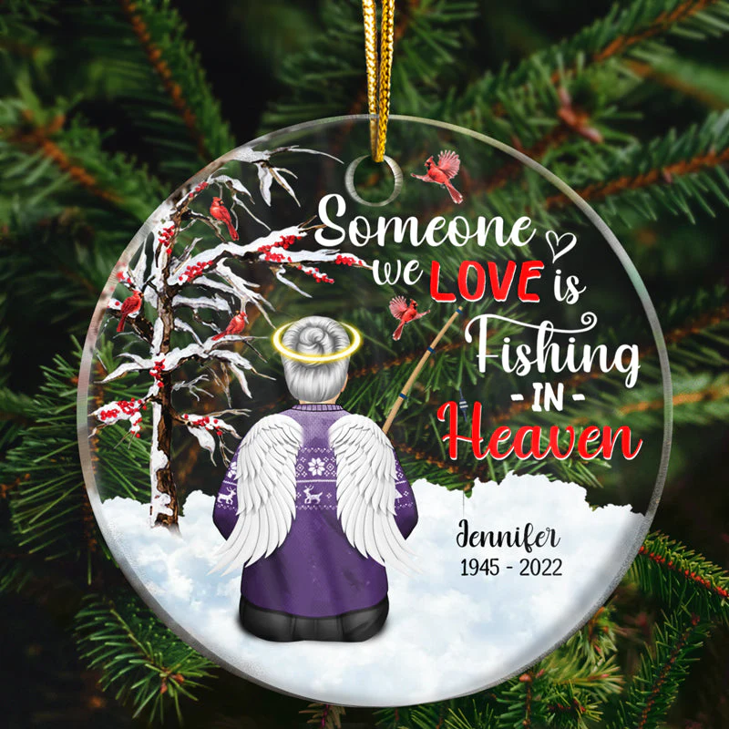 Christmas Memorial Gift Fishing In Heaven - Personalized Custom Circle Acrylic Ornament - Image 2