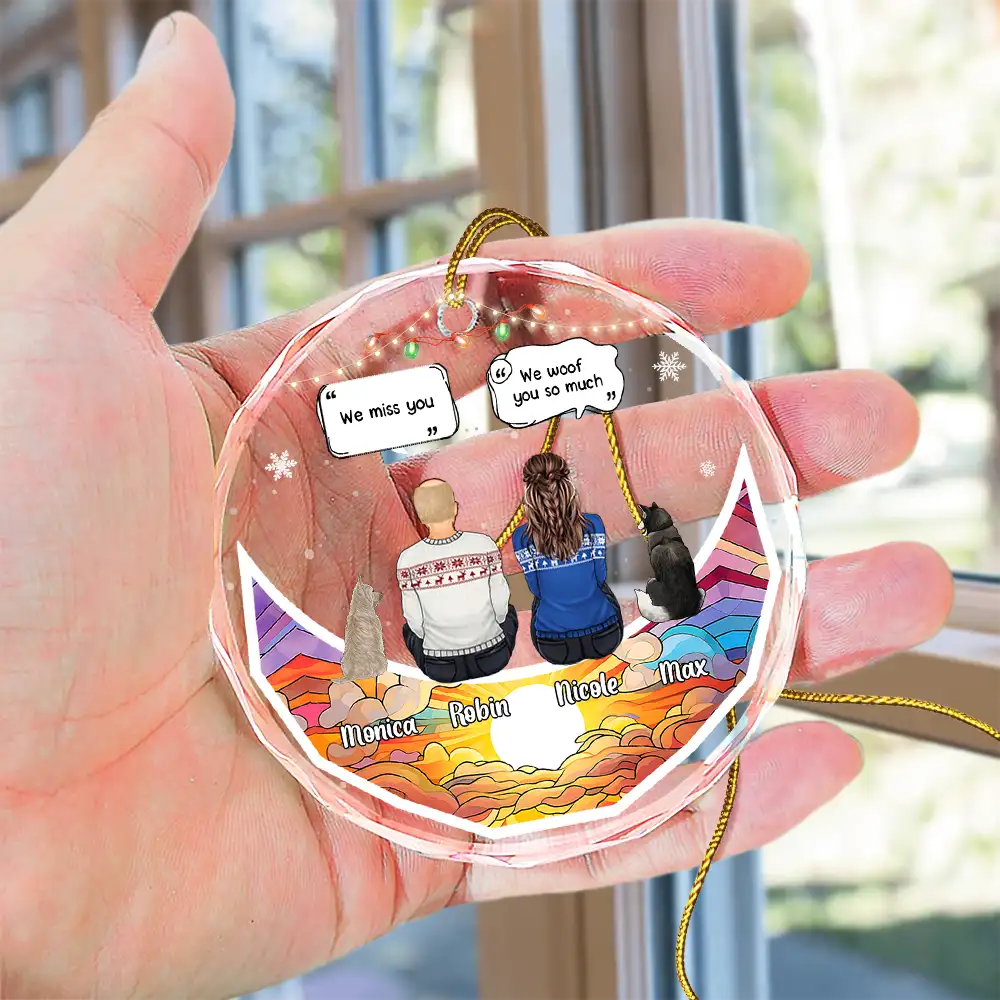 Christmas Memorial Sitting On Moon I Miss You - Personalized Circle Glass Ornament - Image 4