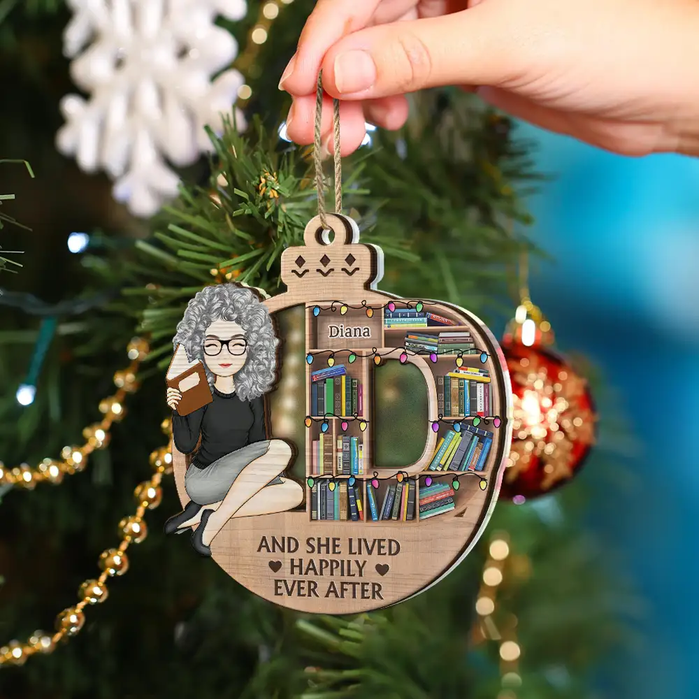 Christmas Monogram Bookshelf Reading Lovers - Personalized 2-Layered Mix Ornament - Image 4